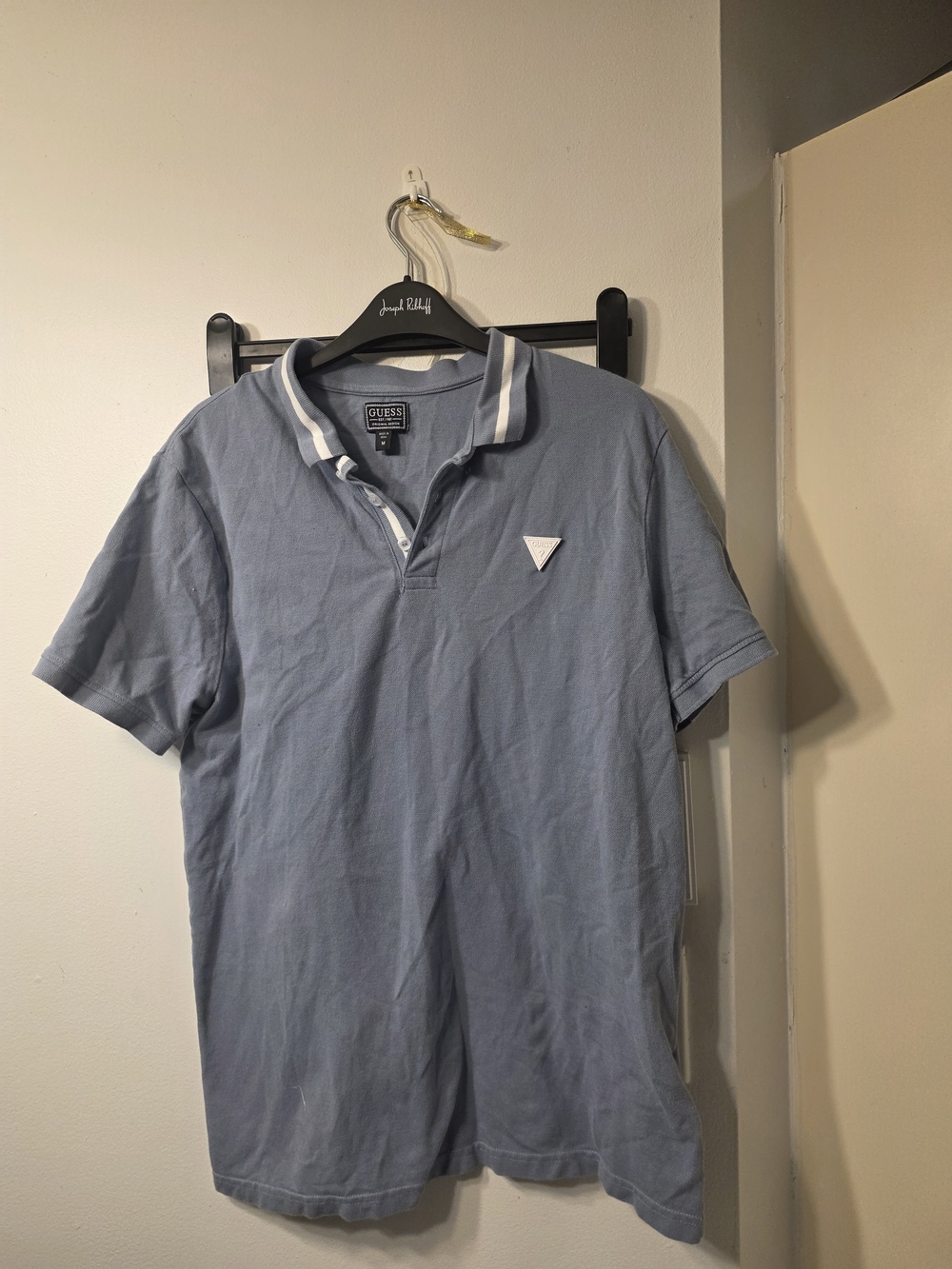 GUESS Men's Sky Blue Polo with White-Trim Collar